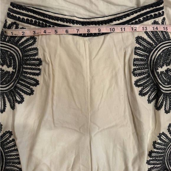 Anthropologie Embroidered Chic Cream and Black Floral Wide Leg Pants - Picture 10 of 12